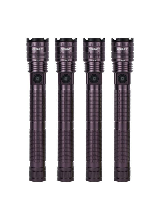 GEEPAS Zoomable LED Flashlight Pack of 4 | 7W Laser High-Power LEDs| 5000mAh Battery10 Hours Continuous Working with Aluminum Alloy Housing| Type C Charging GFL4639N Black - Image 1