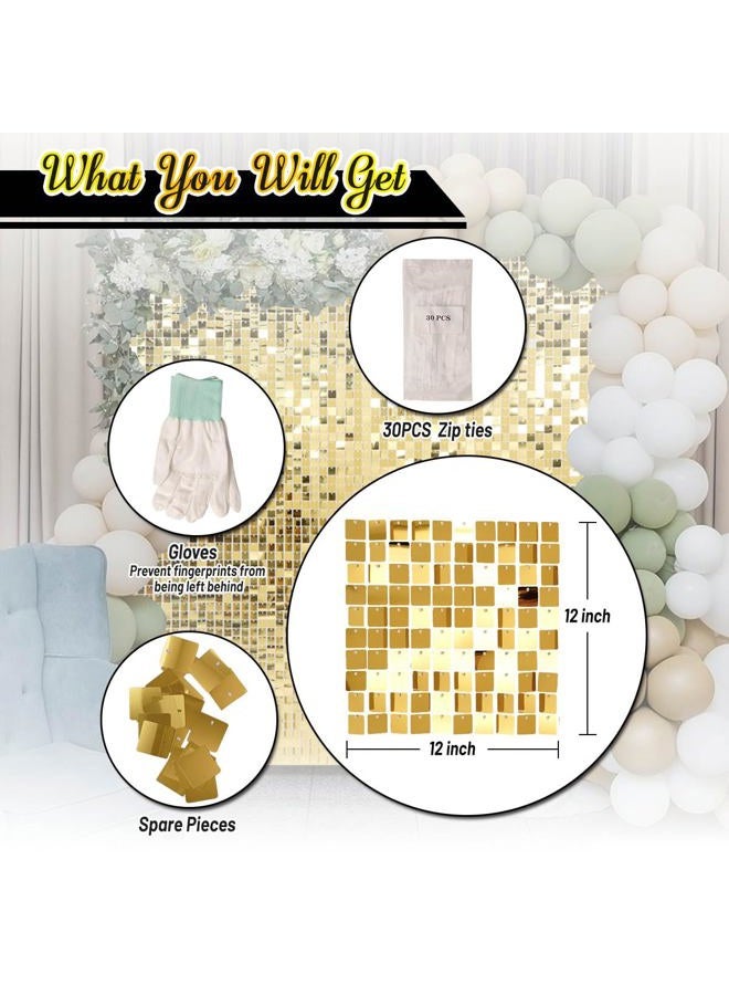 Kate Square Light Gold Sequin Wall Panels Shimmer Wall Birthday Party Backdrop Decorations (Pack of 12) - Image 5