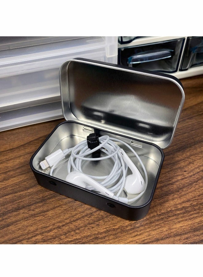 5 قطع علب معدنية فارغة مستطيلة علب مفصلية صغيرة محمولة لحاوية دبابيس فن الأظافر خرز أقراط مجوهرات حرفية (أسود) - Image 3