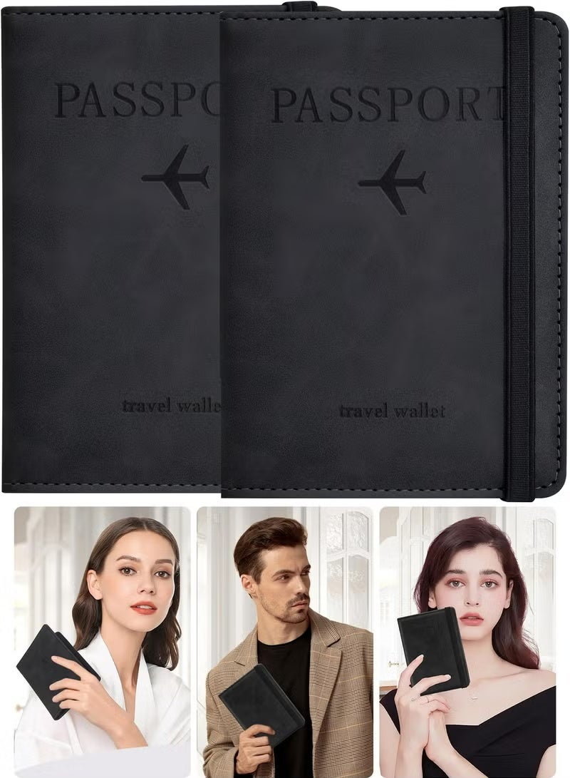 2 Pack Passport Holder for Travel Essentials, Passport Wallet Cover Case for Travel Must Haves Accessories,Passport Book Holders for Women and Men Black - Image 1