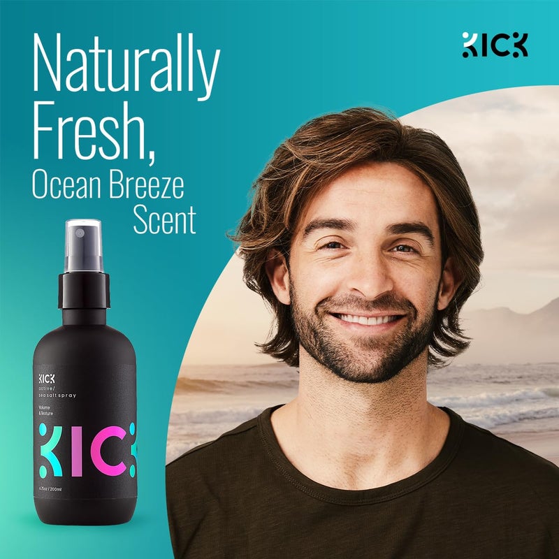 Kick Sea Salt Spray for Men's Hair - 200ml - Light Hold Texturizing Spray for Beachy Waves, Surfer Style and All-Day Fullness - Natural Finish for Thick, Wavy or Fine Hair - Image 4