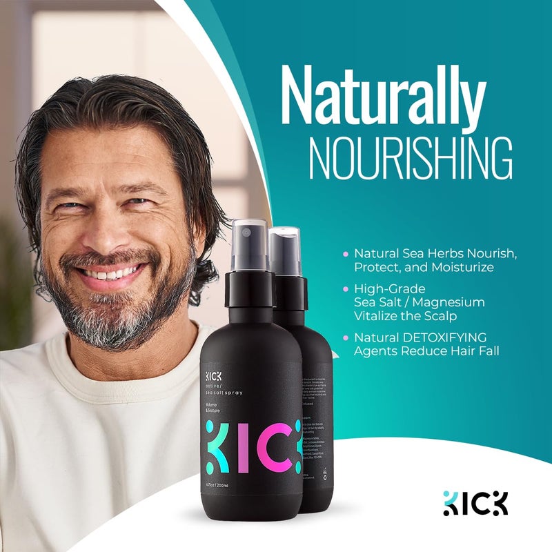 Kick Sea Salt Spray for Men's Hair - 200ml - Light Hold Texturizing Spray for Beachy Waves, Surfer Style and All-Day Fullness - Natural Finish for Thick, Wavy or Fine Hair - Image 5