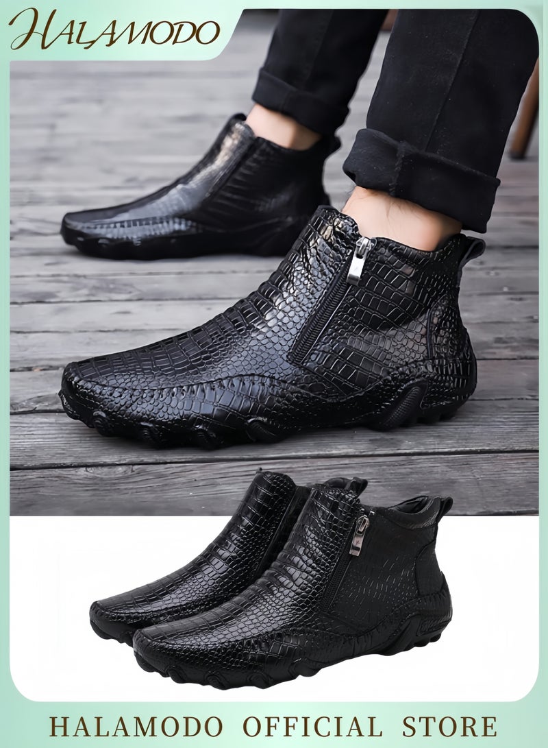 HALAMODO Men's Chelsea Boots Genuine Leather Ankle Boots Classic Casual Footwear Comfortable Oxfords Boots Fashion Lightweight Booties with Side Zipper  - Image 1