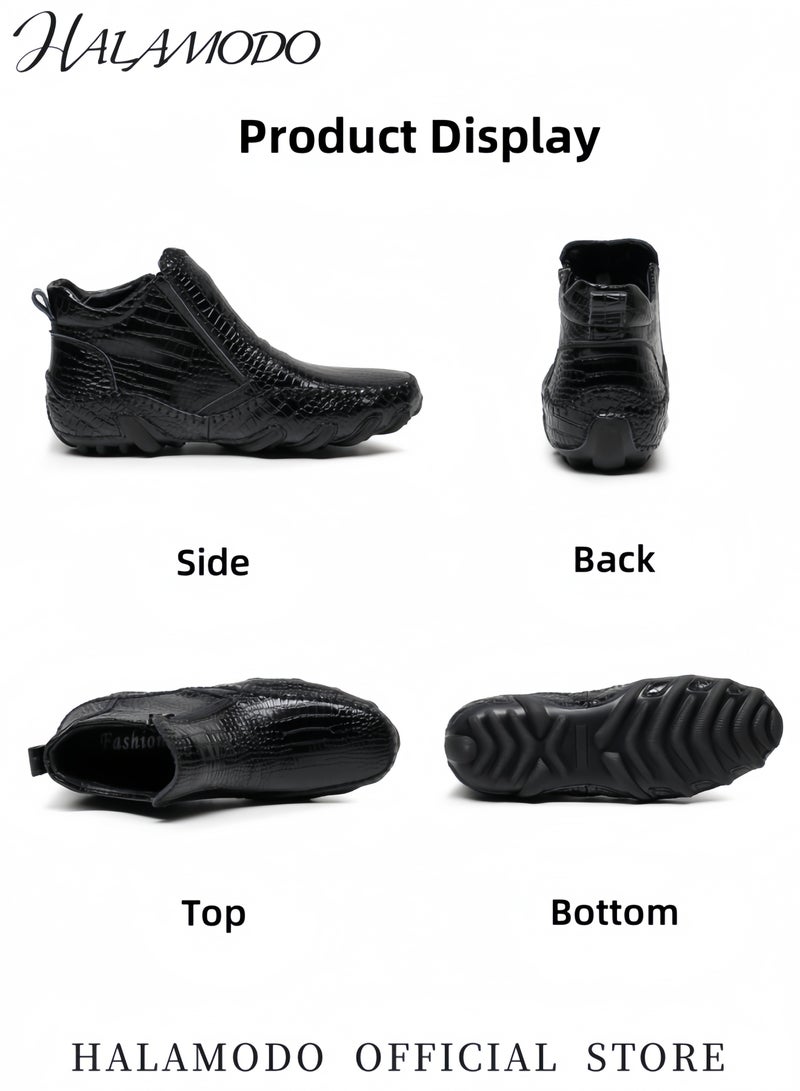 HALAMODO Men's Chelsea Boots Genuine Leather Ankle Boots Classic Casual Footwear Comfortable Oxfords Boots Fashion Lightweight Booties with Side Zipper  - Image 3