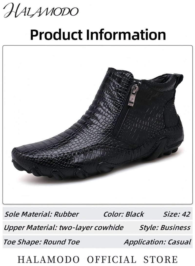 HALAMODO Men's Chelsea Boots Genuine Leather Ankle Boots Classic Casual Footwear Comfortable Oxfords Boots Fashion Lightweight Booties with Side Zipper  - Image 2