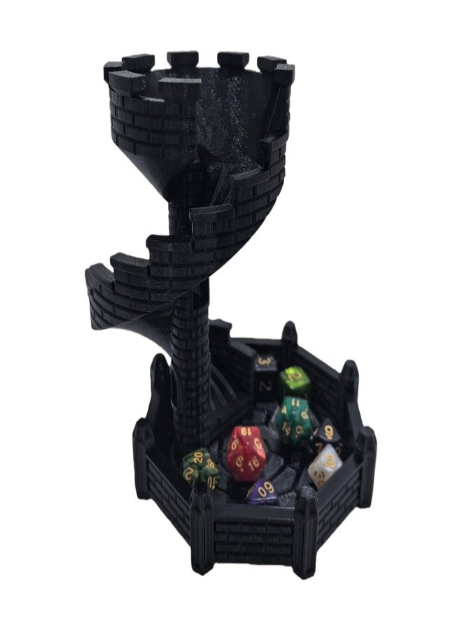 XJPONGC Dice Castle Slide Dice Tower Dungeons and Dragons RPG Tabletop Roleplaying Game Jail D&D (Random 7PCS D20 Dice Set Included) Black - Image 2