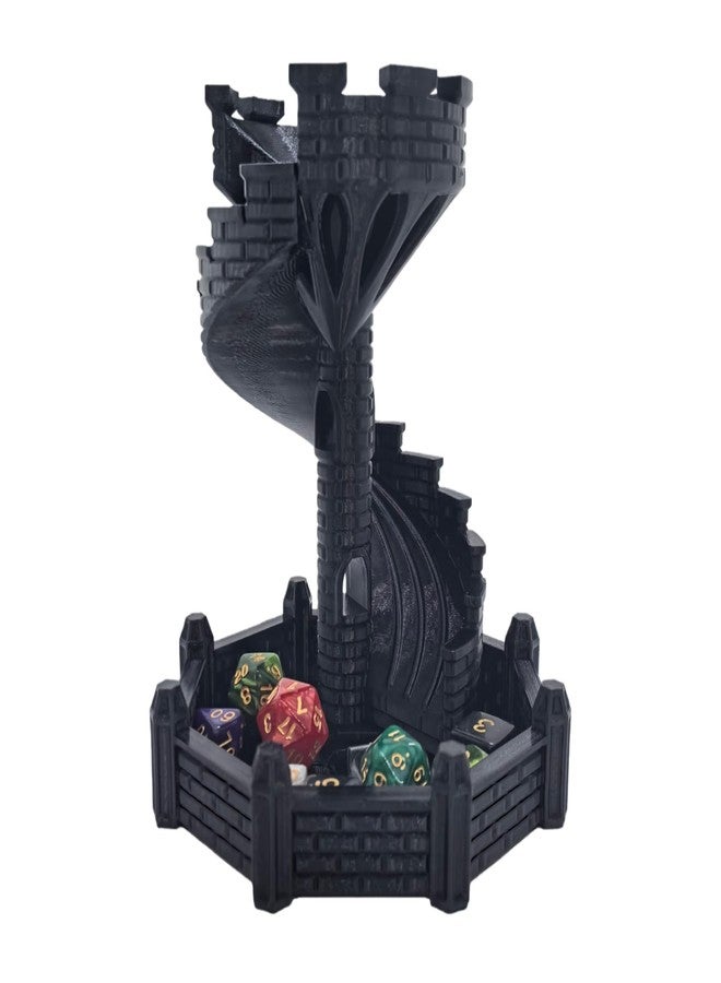 XJPONGC Dice Castle Slide Dice Tower Dungeons and Dragons RPG Tabletop Roleplaying Game Jail D&D (Random 7PCS D20 Dice Set Included) Black - Image 1