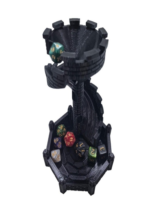 XJPONGC Dice Castle Slide Dice Tower Dungeons and Dragons RPG Tabletop Roleplaying Game Jail D&D (Random 7PCS D20 Dice Set Included) Black - Image 3