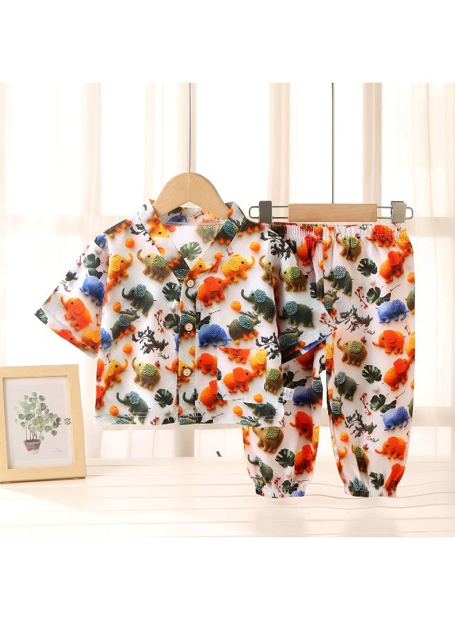 2-Piece Sets Summer Kids Sleepwear  Printed Short Sleeve Pants Cute Comfortable Loungewear Suits Night Clothes - Image 1
