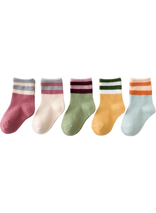5 Pairs Of Baby Soft Cotton Socks With Stripe Design For 3-5 Years Old  - Image 1