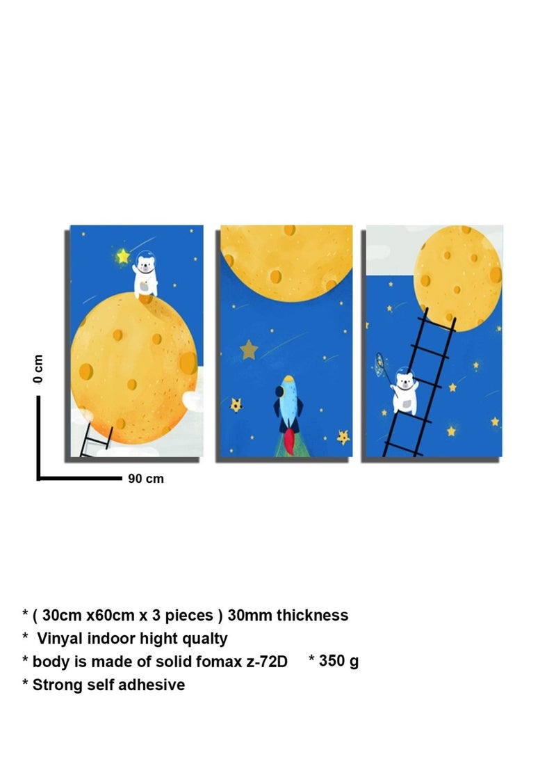 Mawan Children's wall art set, 3 pieces, 30x40 cm each - 30 mm thick - Digital printing with UV coating - Self-adhesive, easy to install - Safe materials - Image 3