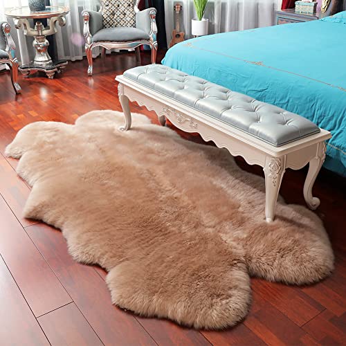 LLB Genuine Sheepskin Area Rug Wool Rug Fur Carpet Fluffy Shaggy Fur Rug for Living Room Kids Bedroom Real Sheepskin Throw Lambskin Rugs Sofa Mat Chair Seat Covers Tan 4 x 6 ft Sheepskin