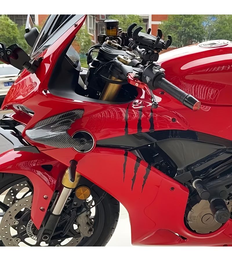 2pcs Red Motorcycle Claw Scratch Racing Head Helmet DIY Sticker Decal 16.54x14.02inch - Image 2