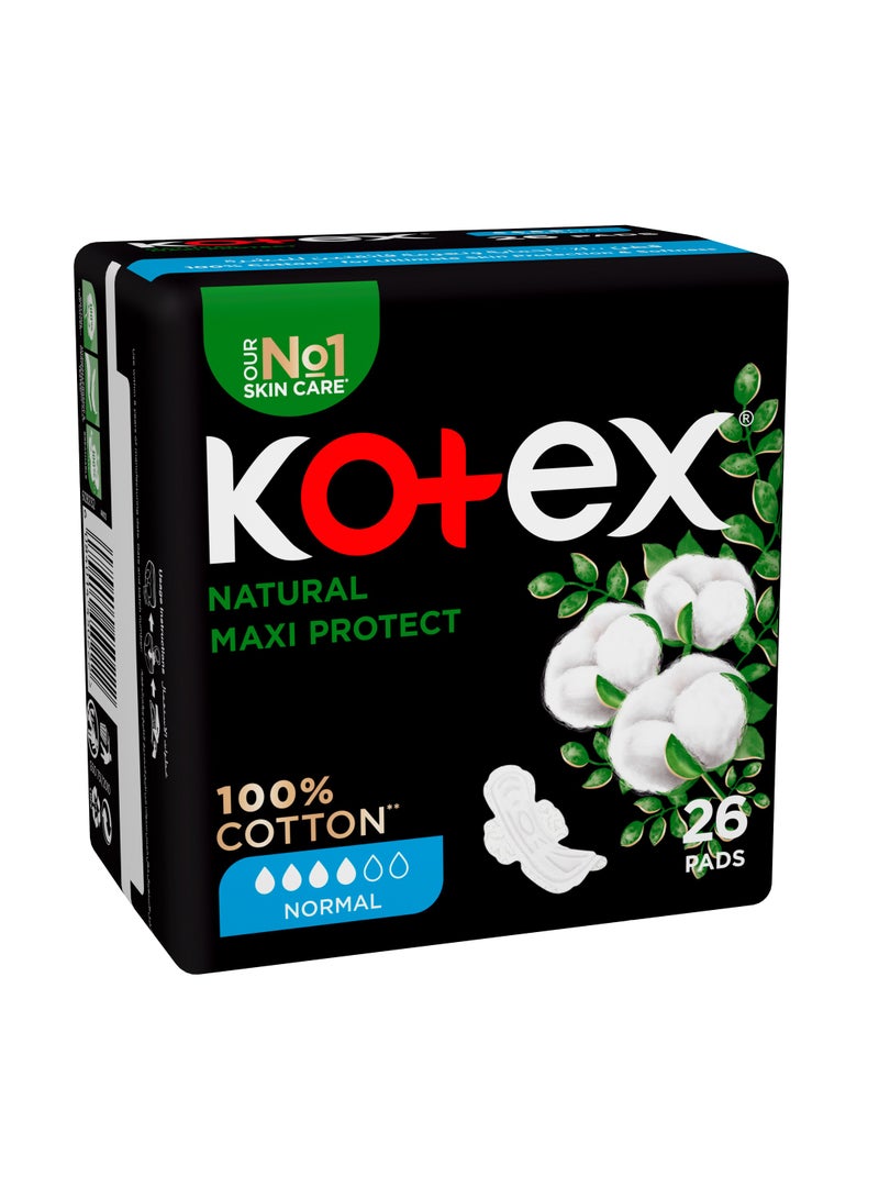 Kotex وسادات صحية سميكة طبيعية ماكسي بروتكت بحجم عادي مع أجنحة - Image 2