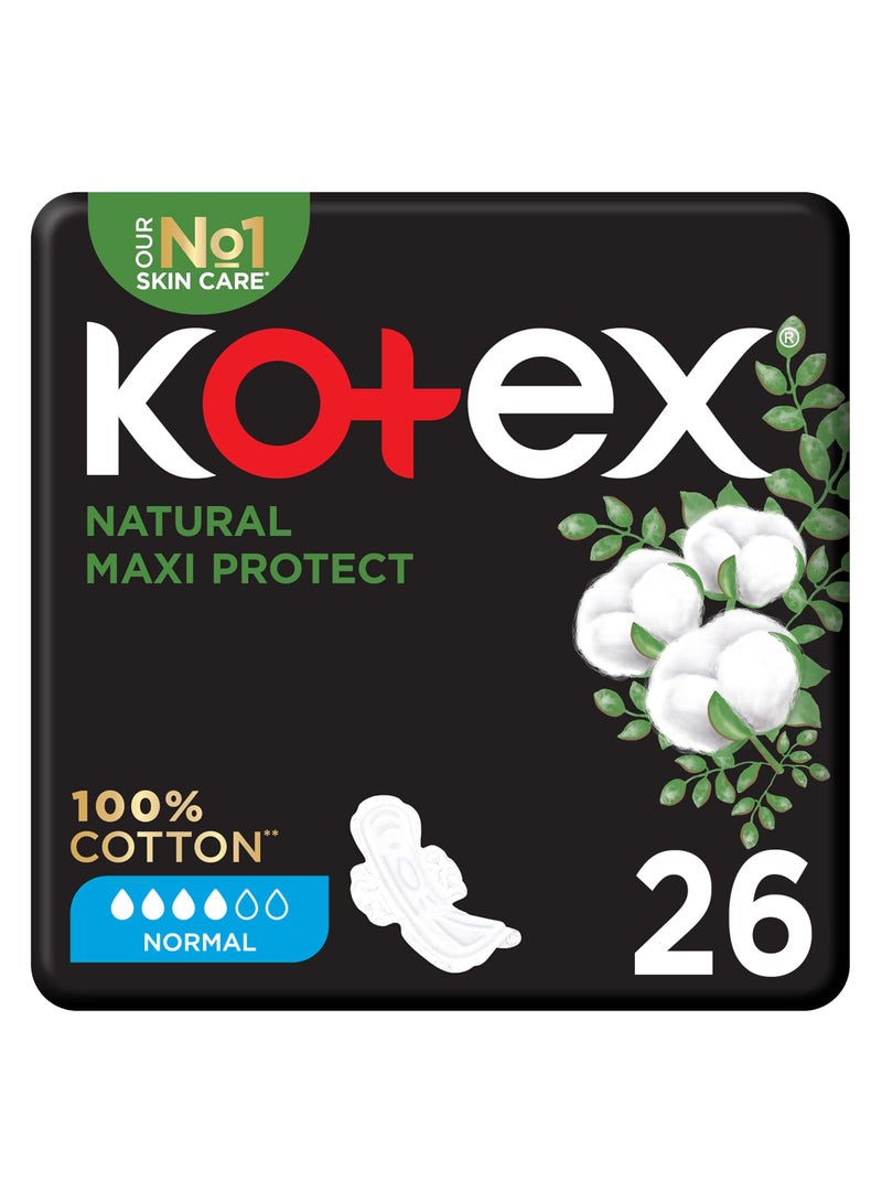 Kotex وسادات صحية سميكة طبيعية ماكسي بروتكت بحجم عادي مع أجنحة - Image 1