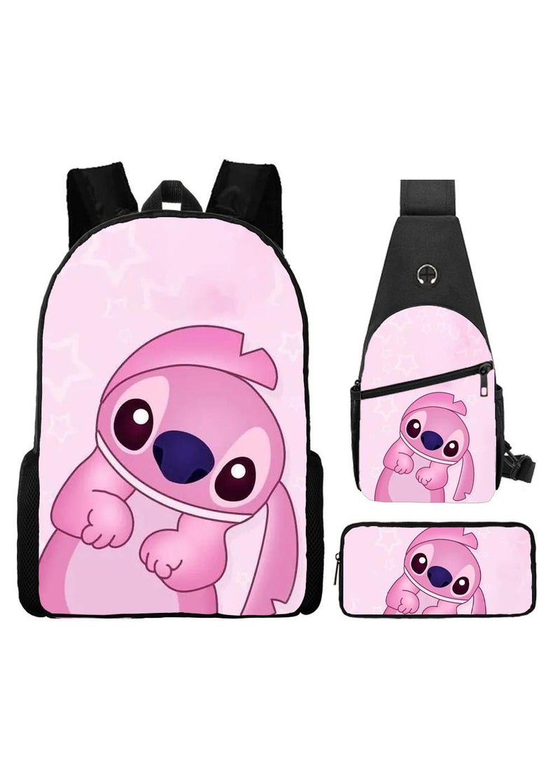 general 3-Piece Cartoon Stitch 3D Print Backpack Set - Image 1