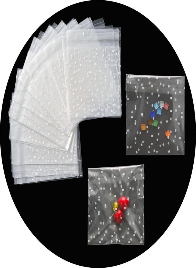 Funstreet 200 Pcs 5.5x5.5" Self Sealing Cellophane Bags, White Polka Dot - Image 1