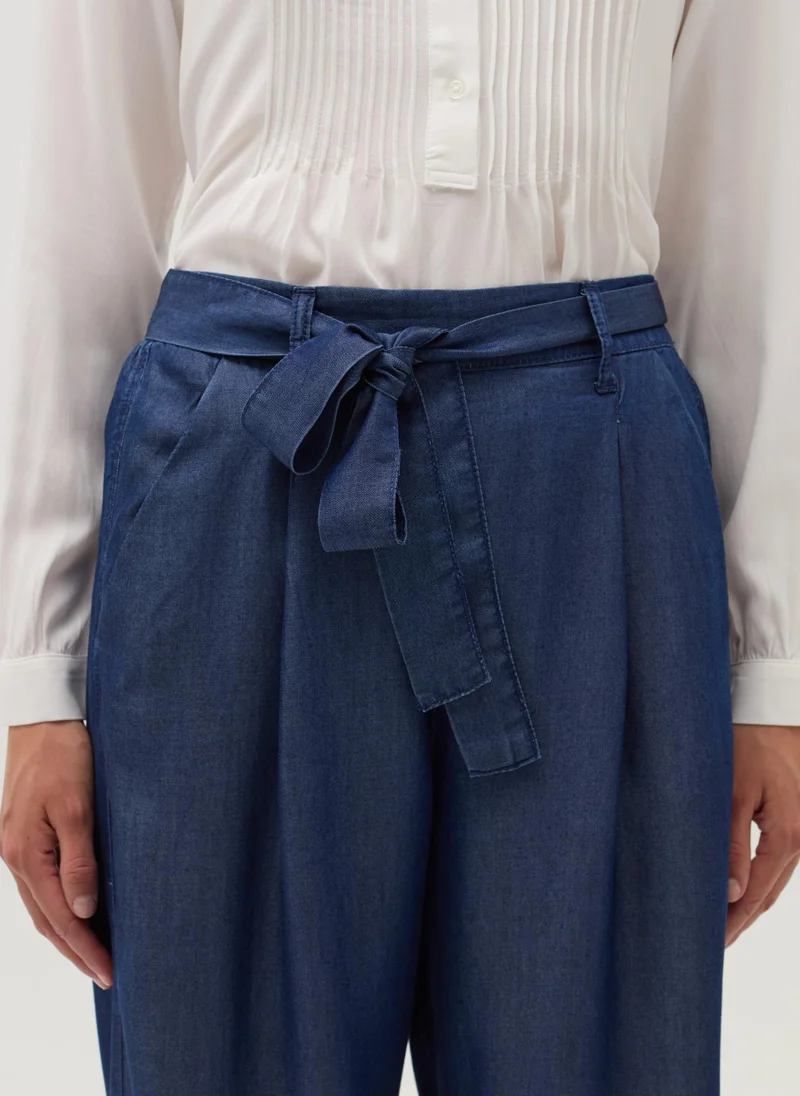 او في اس Denim-effect fluid trousers with belt
