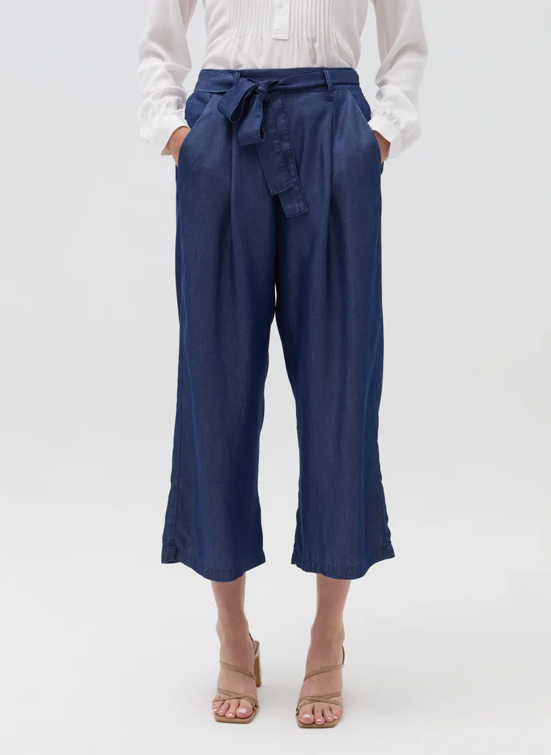 او في اس Denim-effect fluid trousers with belt