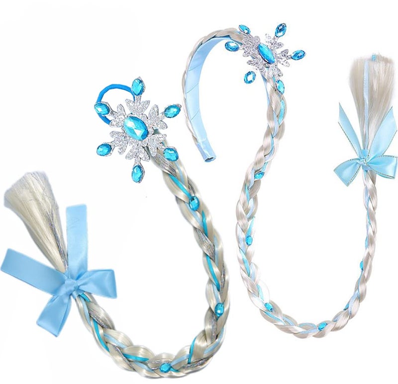Yosbabe 2Pcs Long Braided Wigs Princess Hairpiece Elsa Wig Braid Girls Cosplay Headband Hair Dess up Accessories for Girls Toddlers