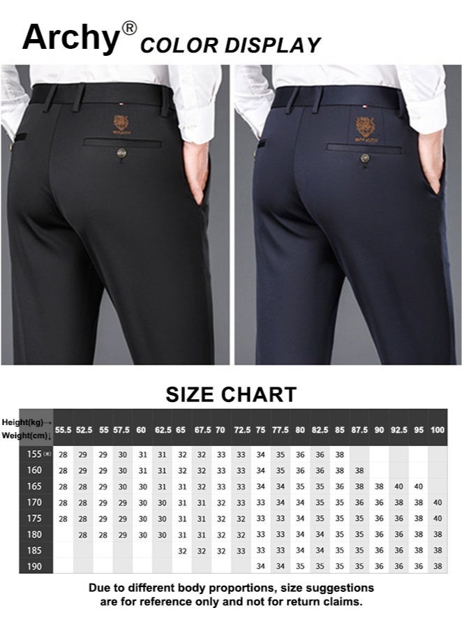 Archy 2PCS Men's Tiger Head Embroidery Business Pants - 4-Way Stretch Straight Fit | Wrinkle-Resistant, High-Waist Loose Design for Middle-Age | Black & Navy Set - Image 5