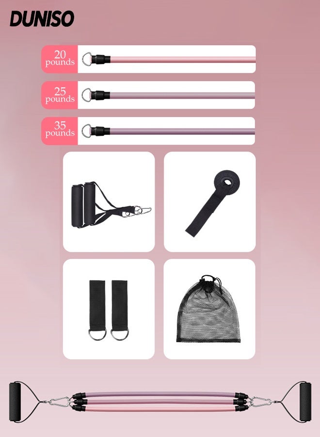 DUNISO مجموعة 10 قطع من أحزمة المقاومة للياقة البدنية، مجموعة قضيب بيلاتس المتينة مع أحزمة مقاومة بوزن 80 رطل للمبتدئين، مجموعة تمارين تمديد الحبال، للاستخدام في المنزل، الصالة الرياضية، السفر، المكتب - Image 1