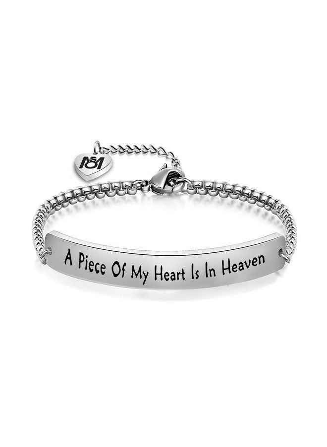 MYOSPARK A Piece of My Heart Is In Heaven Memorial Bracelet Hand stamped Bracelet Loss Memorial Gift (Sliver bracelet) - Image 1