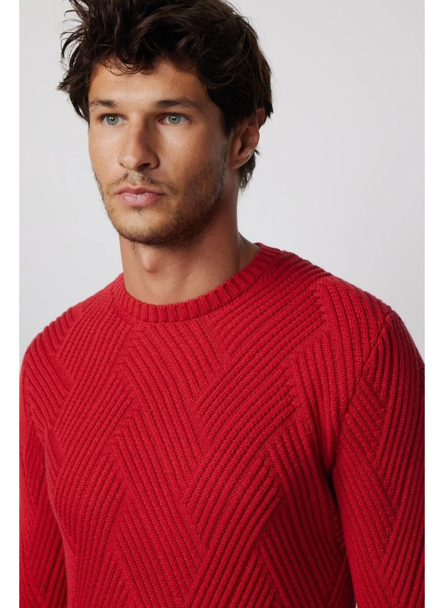 Tudors Crew Neck Patterned Soft Texture Men's Red Sweater