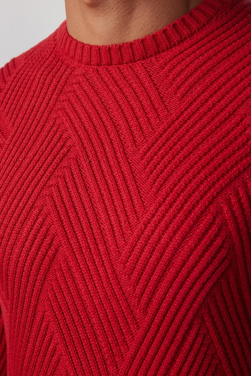 تودورس Crew Neck Patterned Soft Texture Men's Red Sweater
