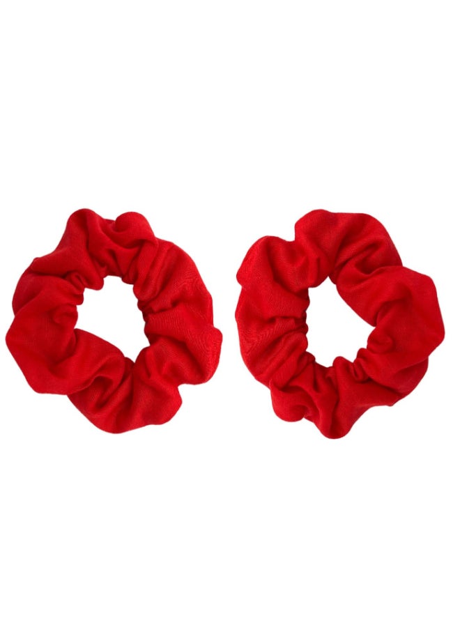 MDSTYLE 2 Pack Hair Scrunchies for Women Girls Soft Cotton No Damage Hair Ties for Thick Hair Pony Tails Hair Bands Ponytail Holder Red - Image 2