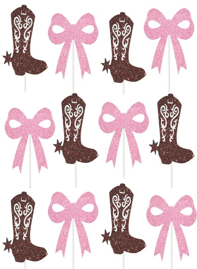 اوموني زينة كب كيك على شكل أحذية أو فيونكات، 24 قطعة، زينة كب كيك لامعة للأولاد أو البنات، فيونكات أحذية، زينة كعك لحفلات الكشف عن جنس المولود بطابع غربي، حفلات استقبال المولود، مستلزمات حفلات أعياد الميلاد للأولاد ورعاة البقر - Image 2