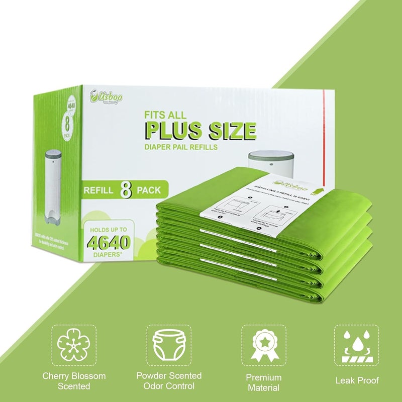 USBOO Refills Compatible with Dekor Plus Diaper Pail  8 Pack  Disposable Diaper Pail Refill  Extra Thickness  Diaper Trash Bags  Cherry Blossom Scented  Holds up to 4640 Diapers - Image 4