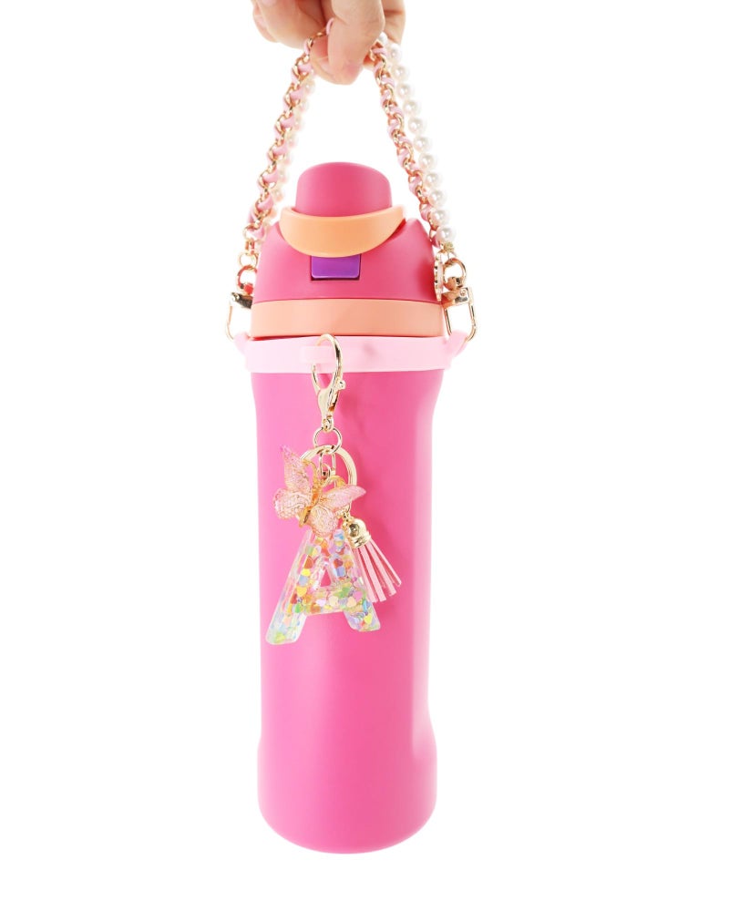 TOVICE Letter Charm Accessories for Owala Water Bottle 24-40oz, 3PC Cute Initial Charms & Water Bottle Handle Strap with a Thick Elastic Silicone Ring Holder (Pink, A) - Image 3