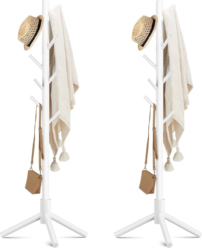 Haddockway Wooden Coat Rack Stand with 8 Hooks New Zealand Pine Adjustable Coat Standing Tree Easy Assembly for Coats, Hats, Scarves and Handbags for Entryway, Hallway, Bedroom, Office,2 PCS - Image 1