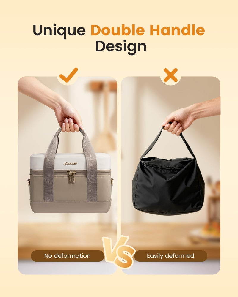 LOVEVOOK Insulated Lunch Bag for Women - Cute Lunch Box Cooler for Work, Picnic, and Beach, Khaki-beige - Image 2