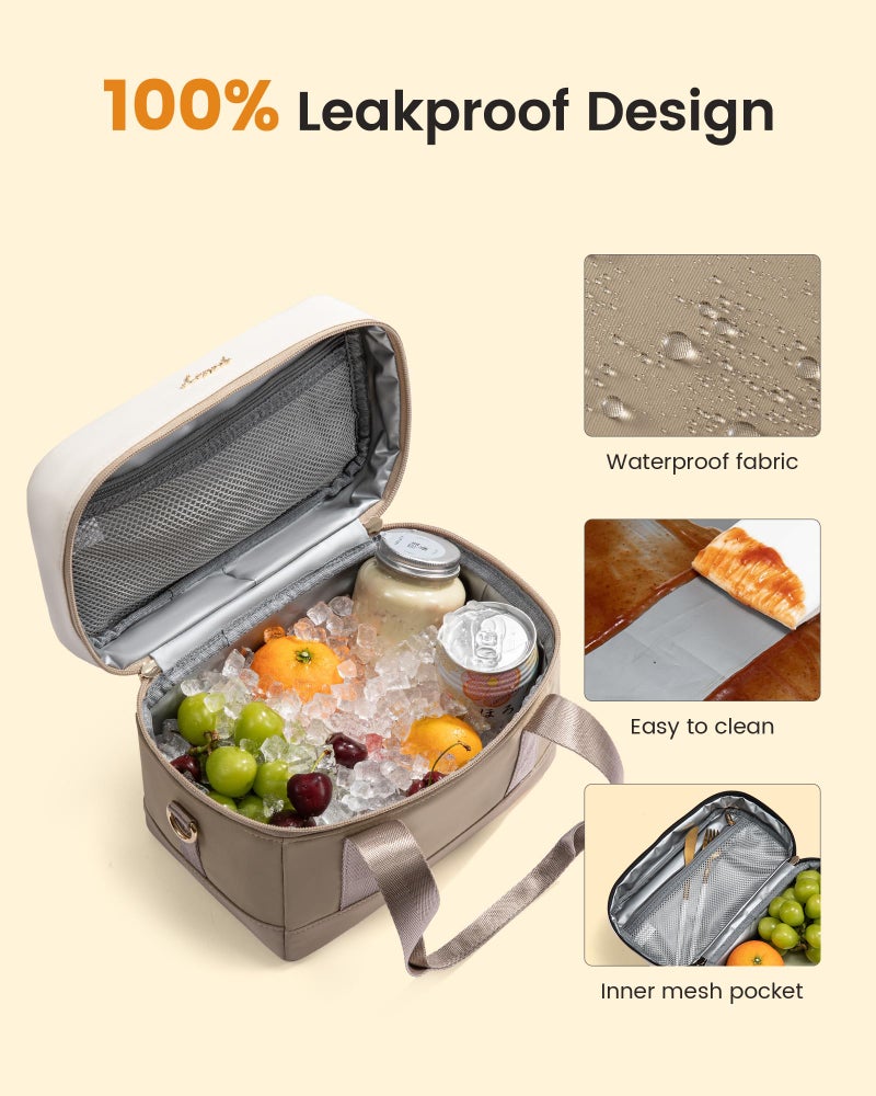 LOVEVOOK Insulated Lunch Bag for Women - Cute Lunch Box Cooler for Work, Picnic, and Beach, Khaki-beige - Image 4