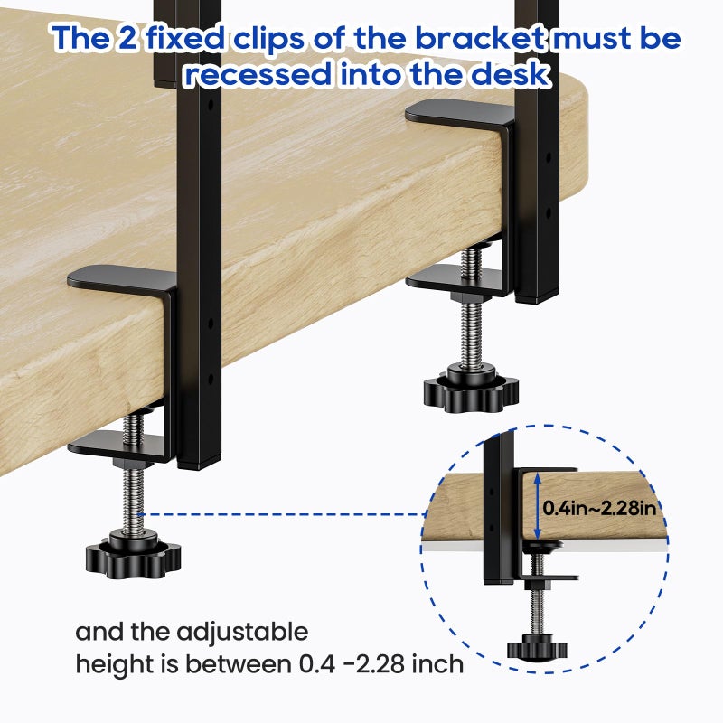 ART-GIFTREE Clamp On Desk Shelf 2-Tier, 12.5 inche Wood Shelving Unit for Office Desk/Gaming Accessories, Tabletop Book Storage Rack, Shelf for Top & Under of Desk, Brown - Image 5