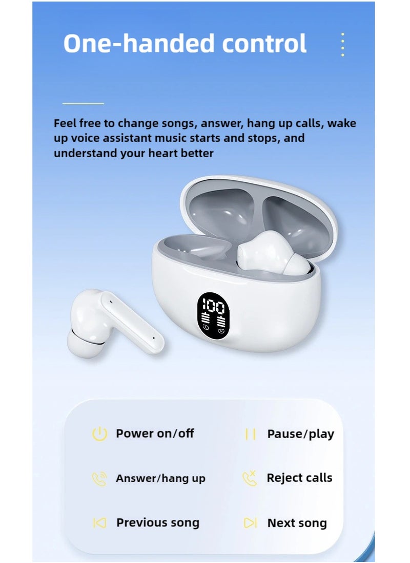 Wireless Bluetooth Earbuds, Headphone & Earphones with Active Noise Cancelling,Deep Bass,LED Power Display, Stereo Sound, White