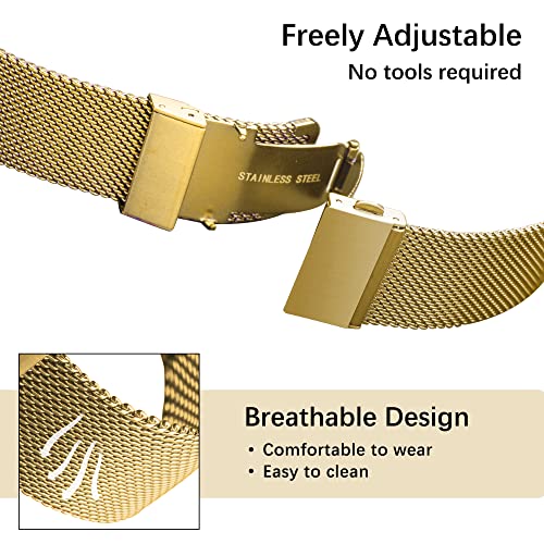 EACHE 18mm Gold Stainless Steel Mesh Watch Band Quick Release Mesh Watch Straps 18mm Gold - Image 3