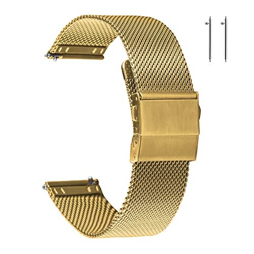 EACHE 18mm Gold Stainless Steel Mesh Watch Band Quick Release Mesh Watch Straps 18mm Gold - Image 1