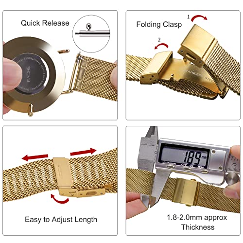 EACHE 18mm Gold Stainless Steel Mesh Watch Band Quick Release Mesh Watch Straps 18mm Gold - Image 4