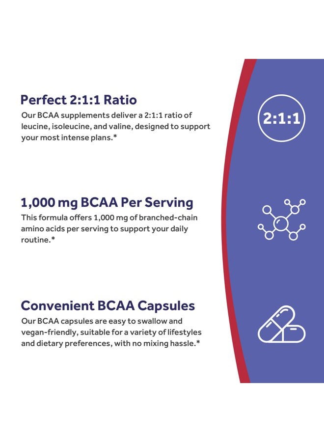 Doctor's Recipes BCAA 1000 mg, 2:1:1 Ratio, L-Leucine, L-lsoleucine, L-Valine, Branched Chain Amino Acids, Fast Recovery, Endurance, Energy, Vegan, 60 Capsules - Image 4