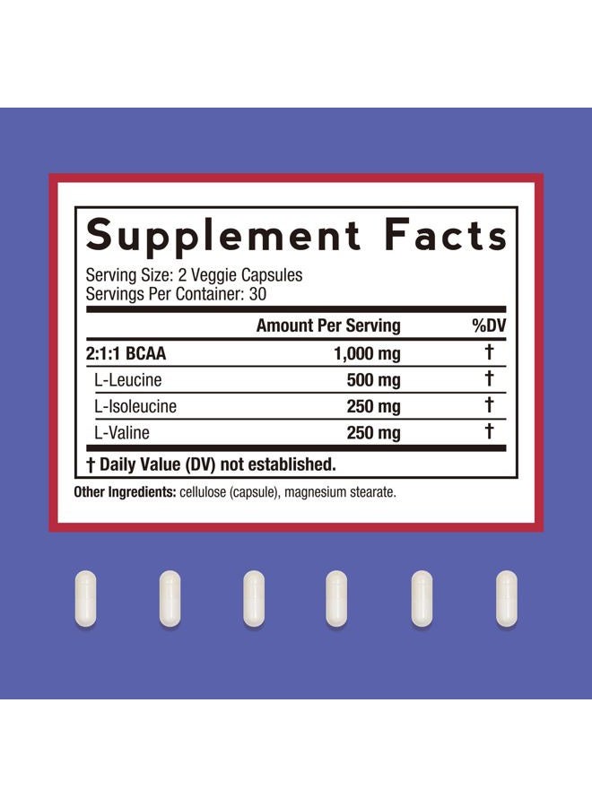 Doctor's Recipes BCAA 1000 mg, 2:1:1 Ratio, L-Leucine, L-lsoleucine, L-Valine, Branched Chain Amino Acids, Fast Recovery, Endurance, Energy, Vegan, 60 Capsules - Image 2