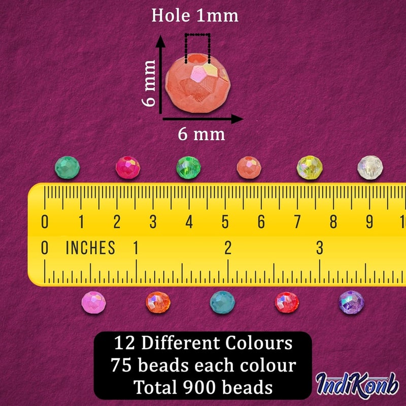 INDIKONB INDIKONB Rainbow Tyre Rondelle Beads | Combo Set of 12 Multicolor Beads | 6mm Seed Beads for Jewelry Making, DIY Crafts, and Accessories | Perfect for Bracelets and Necklaces (Multicolor)  - Image 2