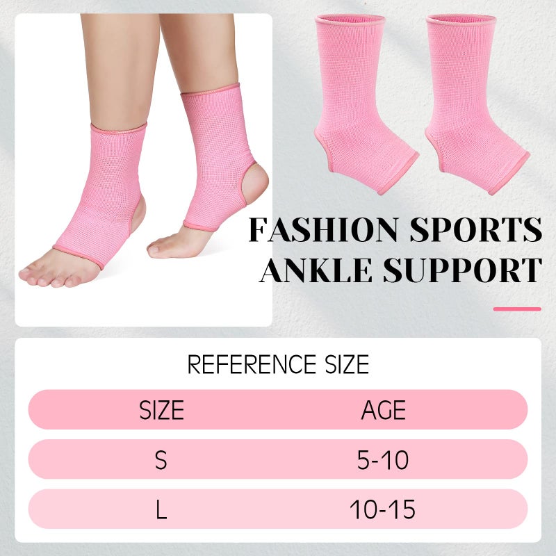 Haysandy 4 Pieces/ 2 Pair Kids Ankle Support Brace Elastic Kids Compression Socks Knitted Ankle Sleeve for Jogging Running Fitness (Pink,5-10 Years) - Image 2