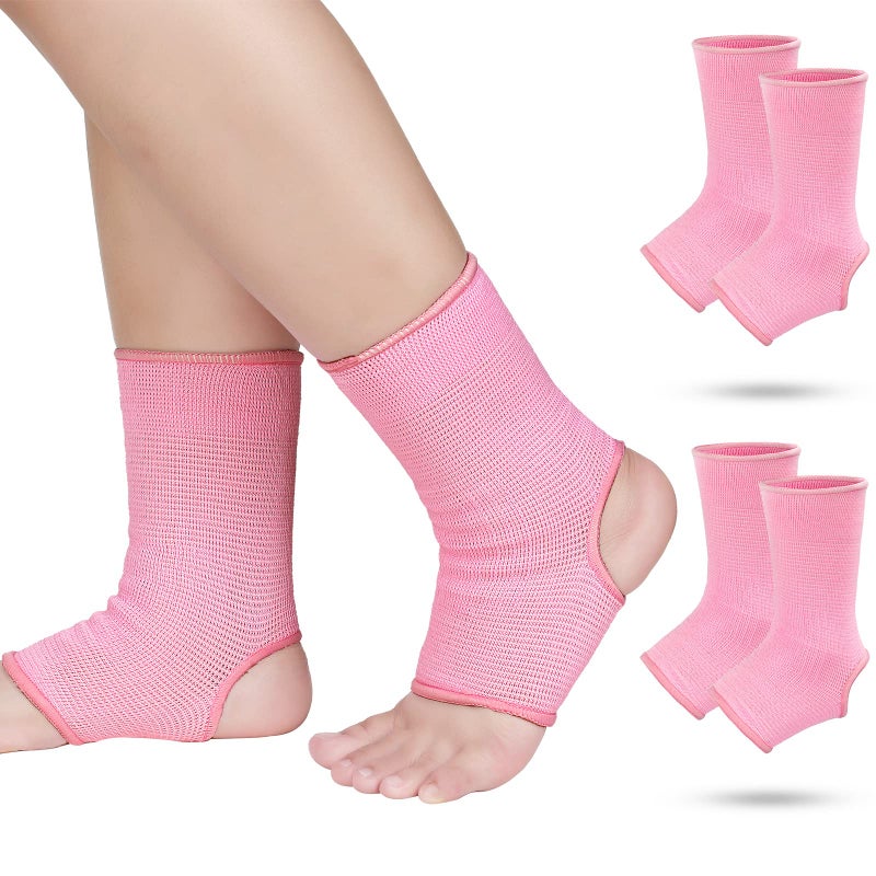 Haysandy 4 Pieces/ 2 Pair Kids Ankle Support Brace Elastic Kids Compression Socks Knitted Ankle Sleeve for Jogging Running Fitness (Pink,5-10 Years) - Image 1