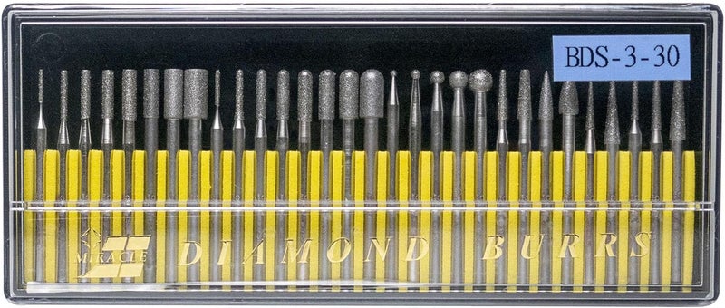 Miracle MIRACLE 30 Pcs Professional Industrial Use Diamond Burrs Bits Diamond Burr Drill Kit 3mm Shank For Rotary Tools 120150 Grit Jewelry Glass Stone Ceramic Metal Wood For Grinding Engraving Carving - Image 2