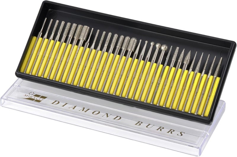 Miracle MIRACLE 30 Pcs Professional Industrial Use Diamond Burrs Bits Diamond Burr Drill Kit 3mm Shank For Rotary Tools 120150 Grit Jewelry Glass Stone Ceramic Metal Wood For Grinding Engraving Carving - Image 3