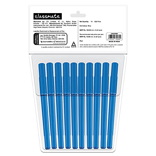 Classmate Octane- Blue Ball Pens (Pack of 10) | Smooth & Fast Writing Ball Pens | Comfortable to hold & write|School & Office Stationery|Work from home essentials - Image 2