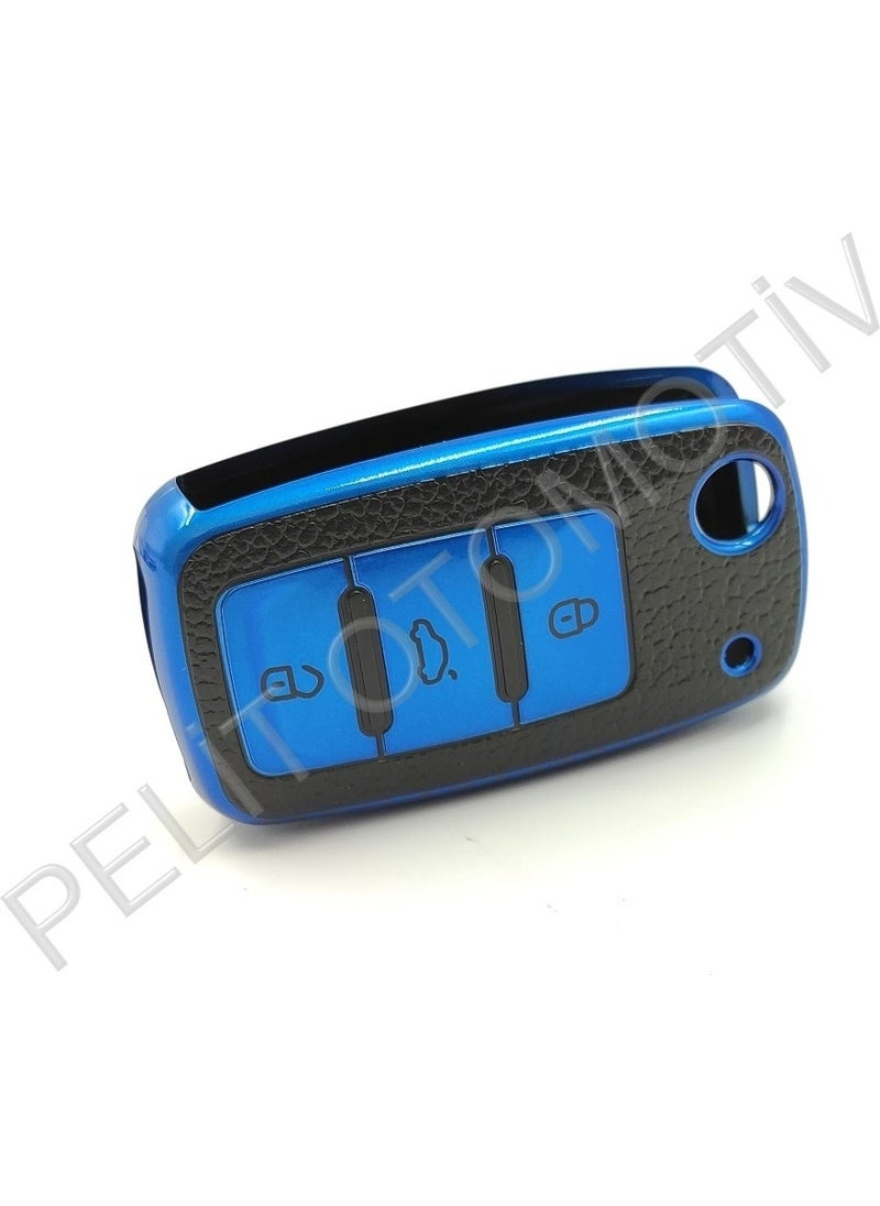 Pelitoto - Volkswagen 3 Key Switchblade Key Case Superlux Blue - Image 1